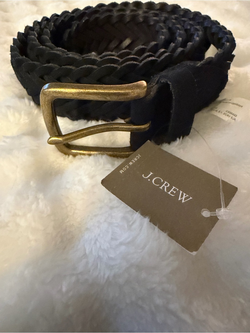 NWT J. Crew NAVY Braided Leather Belt with Antique Gold Buckle~M - Picture 2 of 5